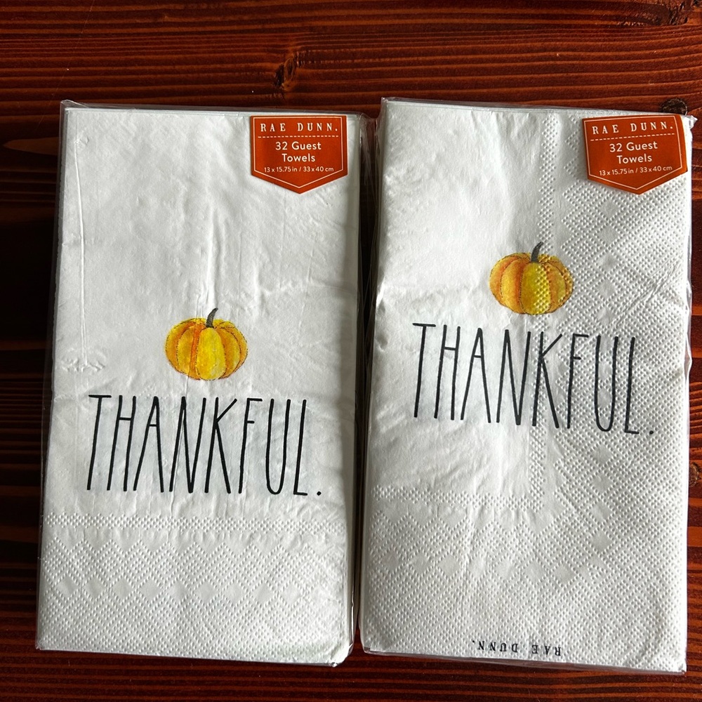 Rae Dunn White Guest Towels with Yellow Pumpkin Accent